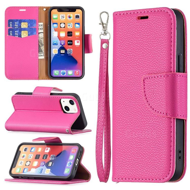 Classic Luxury Litchi Leather Phone Wallet Case for iPhone 13 mini (5.4 inch) - Rose