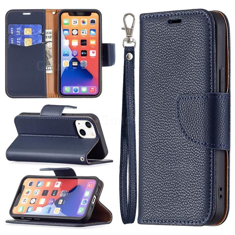 Classic Luxury Litchi Leather Phone Wallet Case for iPhone 13 mini (5.4 inch) - Blue