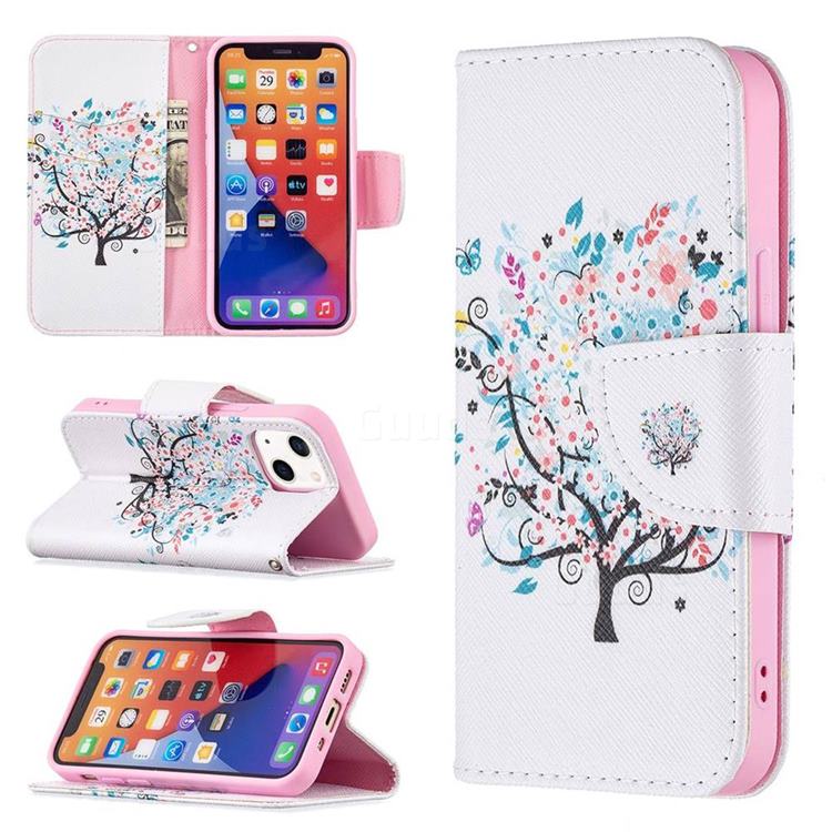 Colorful Tree Leather Wallet Case for iPhone 13 mini (5.4 inch)