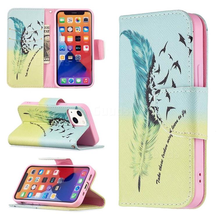 Feather Bird Leather Wallet Case for iPhone 13 mini (5.4 inch)