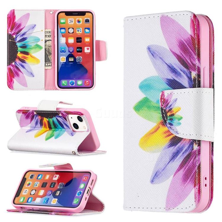 Seven-color Flowers Leather Wallet Case for iPhone 13 mini (5.4 inch)