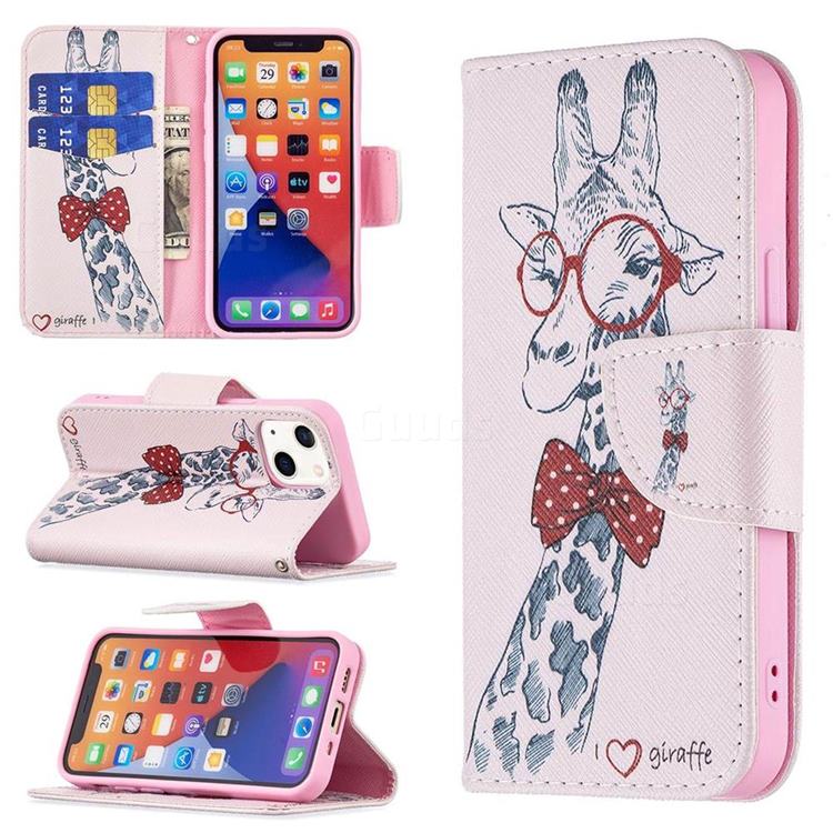Glasses Giraffe Leather Wallet Case for iPhone 13 mini (5.4 inch)