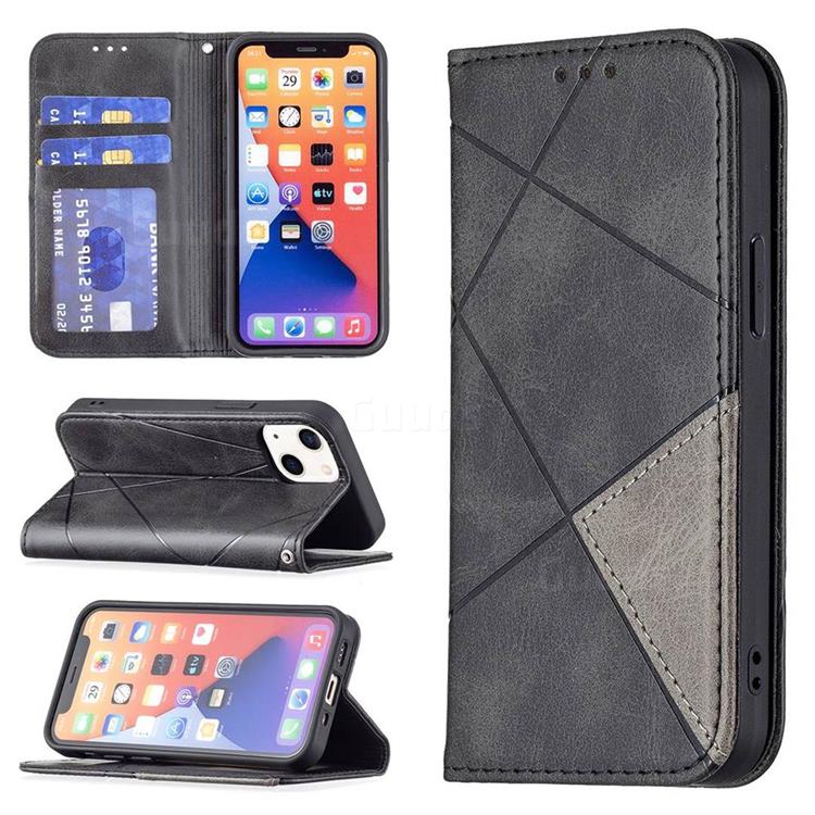 Prismatic Slim Magnetic Sucking Stitching Wallet Flip Cover for iPhone 13 mini (5.4 inch) - Black