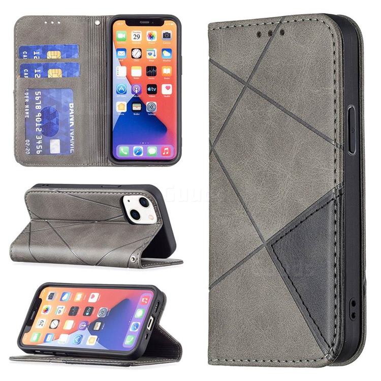 Prismatic Slim Magnetic Sucking Stitching Wallet Flip Cover for iPhone 13 mini (5.4 inch) - Gray