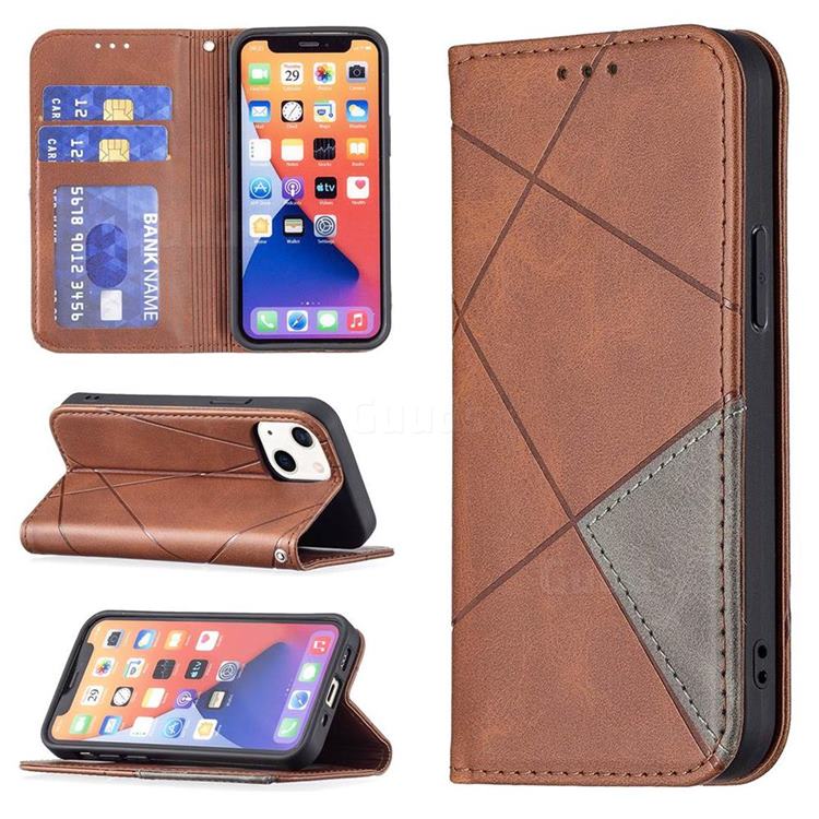 Prismatic Slim Magnetic Sucking Stitching Wallet Flip Cover for iPhone 13 mini (5.4 inch) - Brown