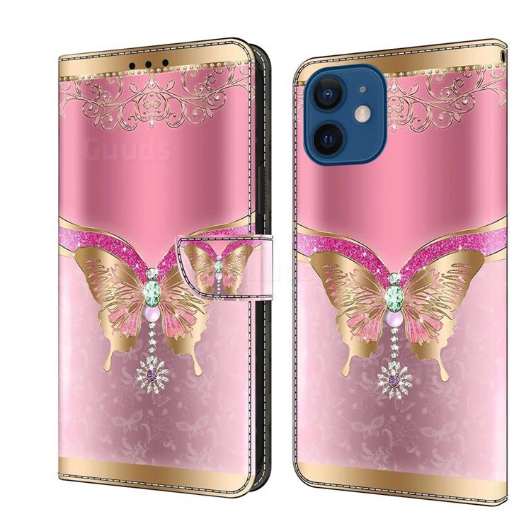 Pink Diamond Butterfly Crystal PU Leather Protective Wallet Case Cover for iPhone 13 mini (5.4 inch)