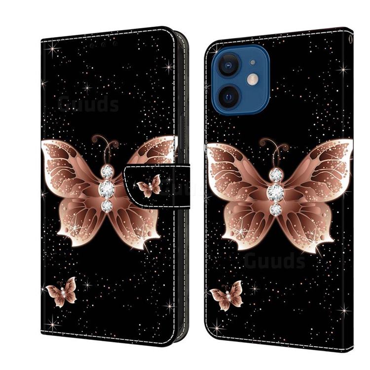 Black Diamond Butterfly Crystal PU Leather Protective Wallet Case Cover for iPhone 13 mini (5.4 inch)