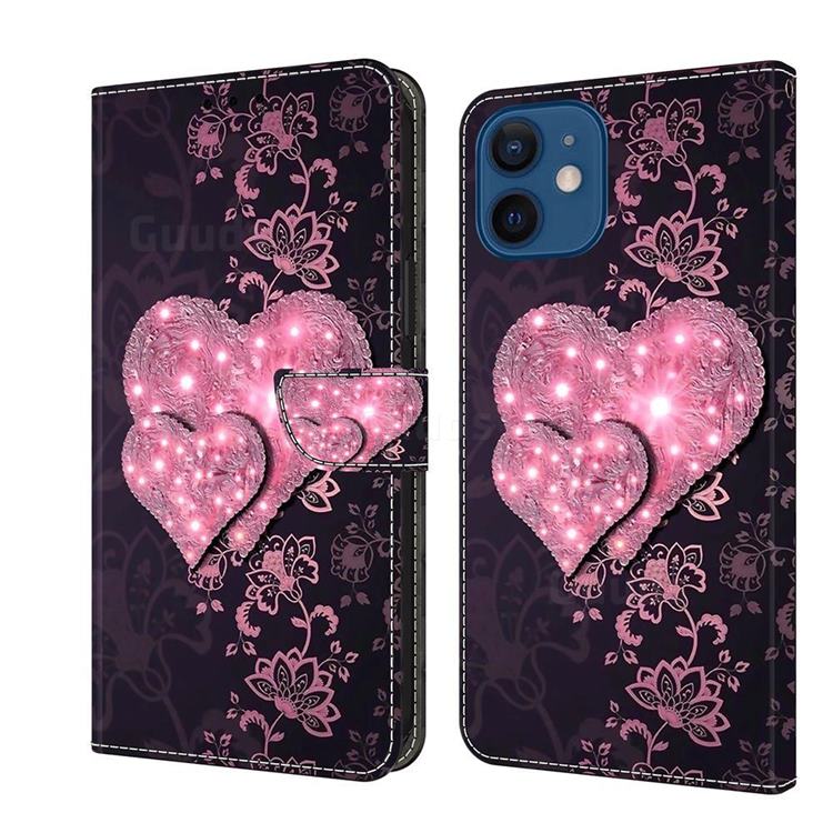 Lace Heart Crystal PU Leather Protective Wallet Case Cover for iPhone 13 mini (5.4 inch)