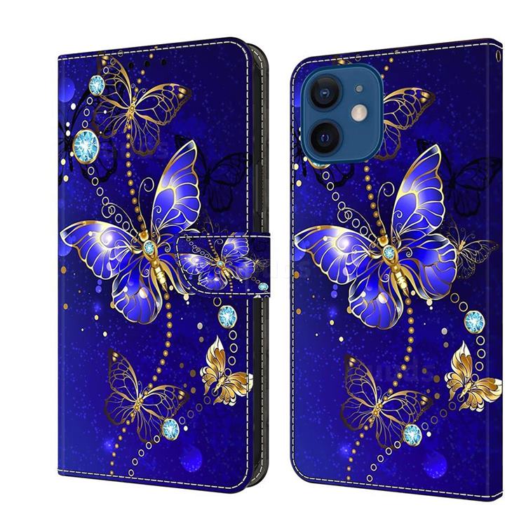Blue Diamond Butterfly Crystal PU Leather Protective Wallet Case Cover for iPhone 13 mini (5.4 inch)