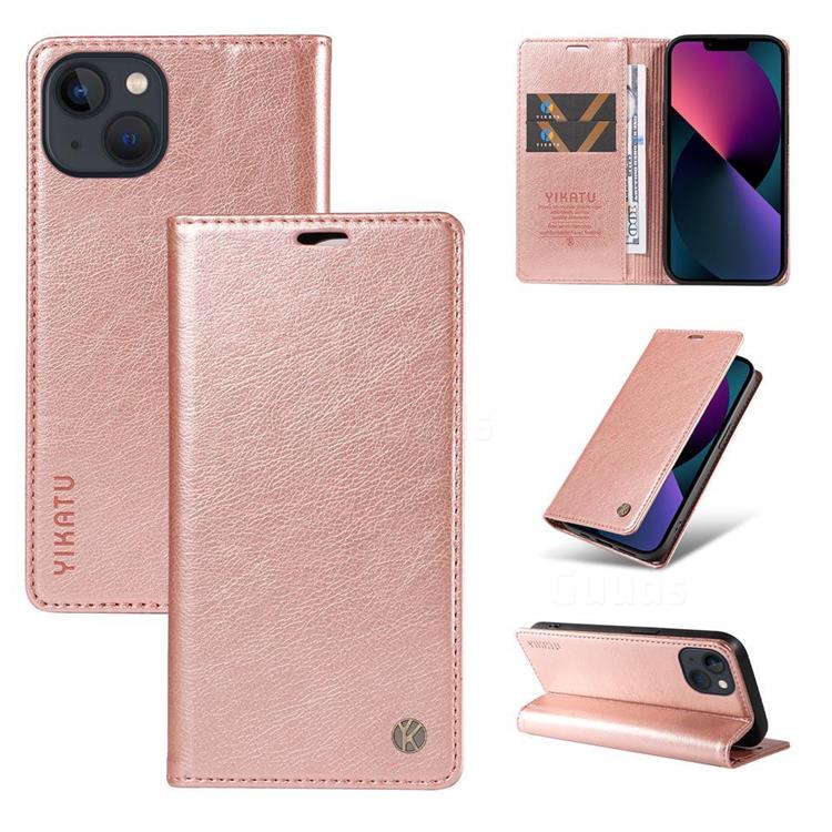YIKATU Litchi Card Magnetic Automatic Suction Leather Flip Cover for iPhone 13 mini (5.4 inch) - Rose Gold