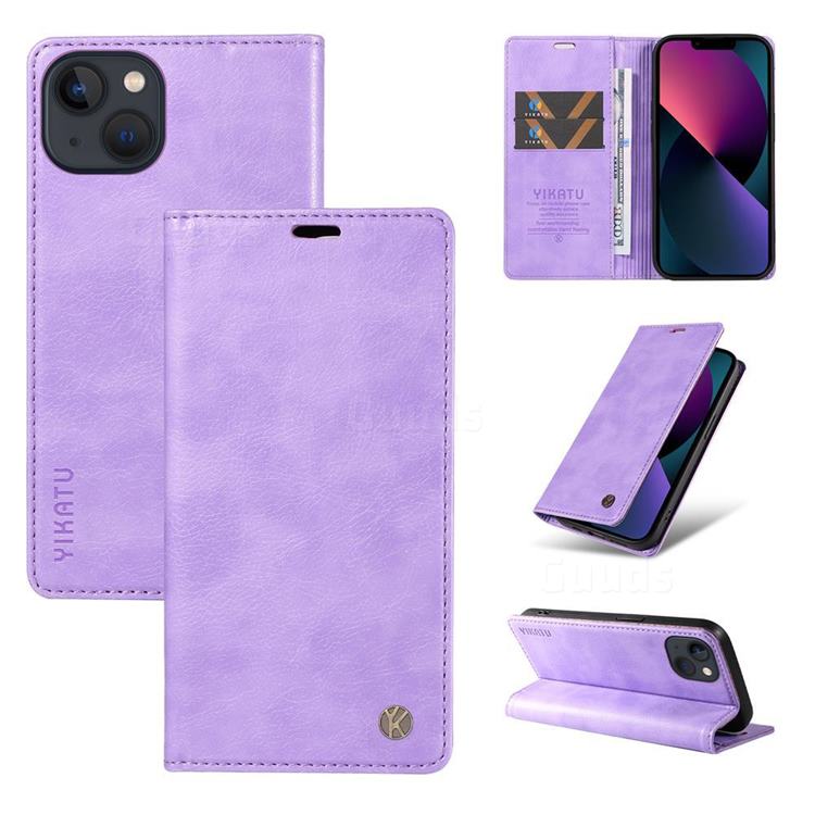 YIKATU Litchi Card Magnetic Automatic Suction Leather Flip Cover for iPhone 13 mini (5.4 inch) - Purple