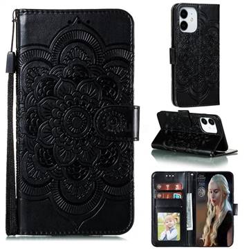 Intricate Embossing Datura Solar Leather Wallet Case for iPhone 13 Pro (6.1 inch) - Black