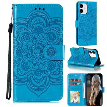 Intricate Embossing Datura Solar Leather Wallet Case for iPhone 13 Pro (6.1 inch) - Blue