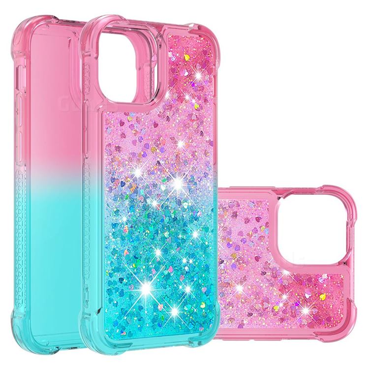 Rainbow Gradient Liquid Glitter Quicksand Sequins Phone Case for iPhone 13 Pro (6.1 inch) - Pink Blue