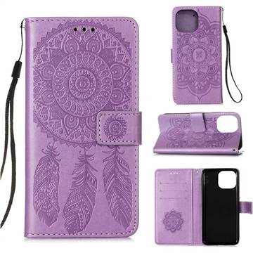 Embossing Dream Catcher Mandala Flower Leather Wallet Case for iPhone 13 Pro (6.1 inch) - Purple