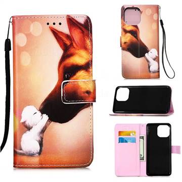 Hound Kiss Matte Leather Wallet Phone Case for iPhone 13 Pro (6.1 inch)