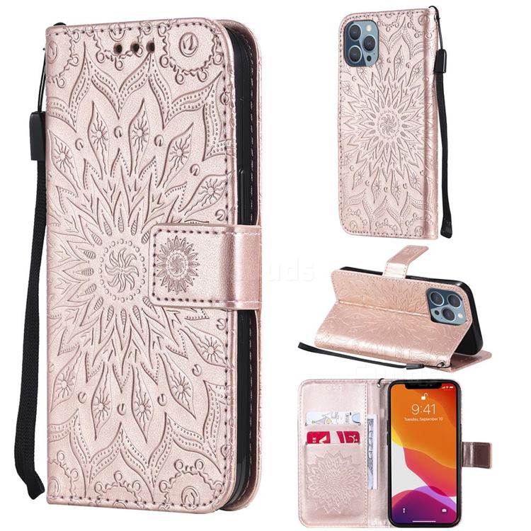 Embossing Sunflower Leather Wallet Case for iPhone 13 Pro (6.1 inch) - Rose Gold