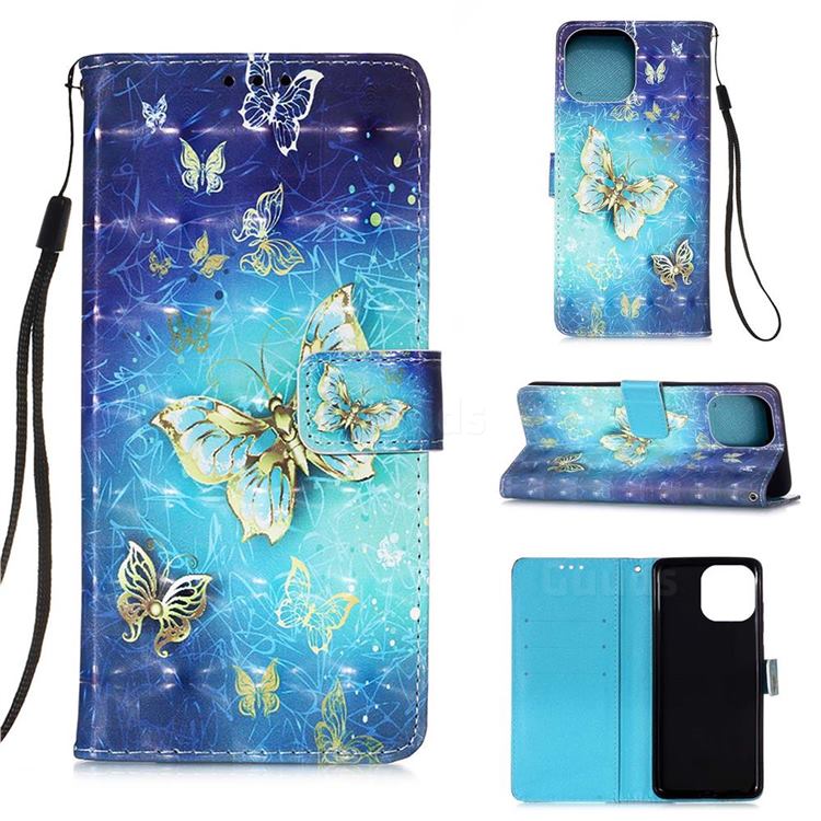 Gold Butterfly 3D Painted Leather Wallet Case for iPhone 13 Pro (6.1 inch)