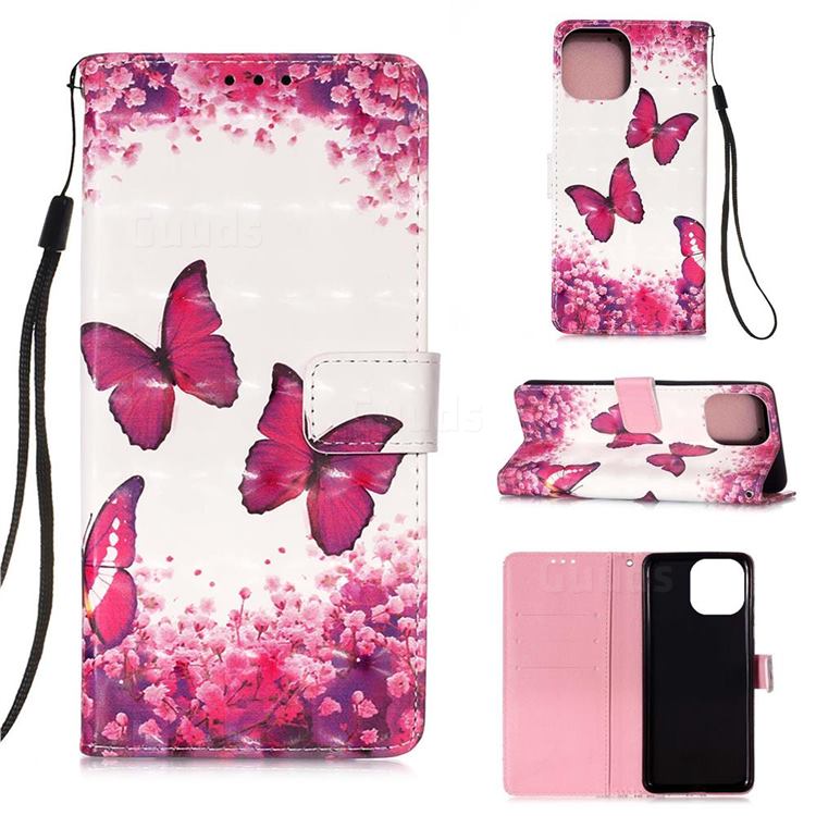 Rose Butterfly 3D Painted Leather Wallet Case for iPhone 13 Pro (6.1 inch)