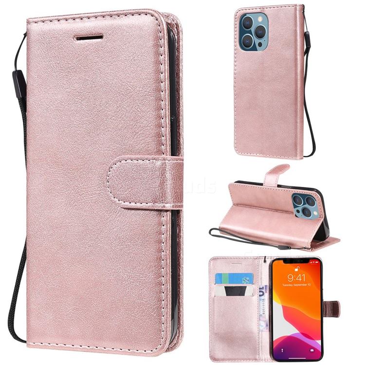 Retro Greek Classic Smooth PU Leather Wallet Phone Case for iPhone 13 Pro (6.1 inch) - Rose Gold