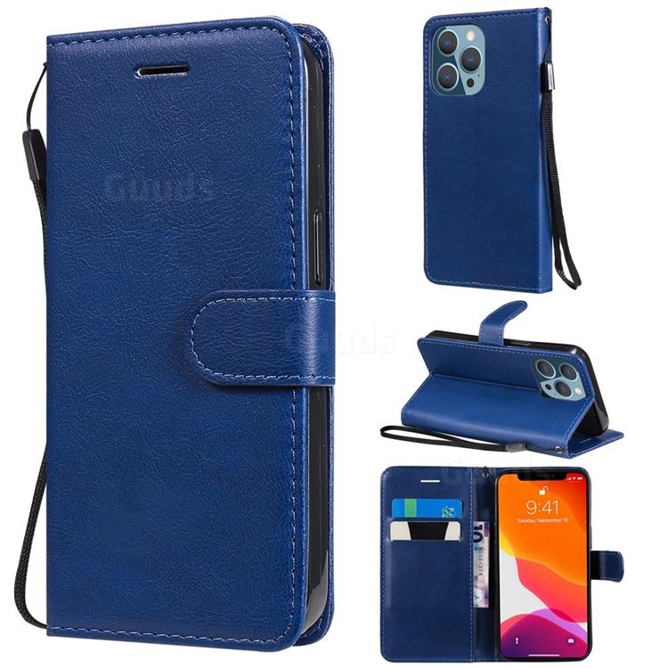 Retro Greek Classic Smooth PU Leather Wallet Phone Case for iPhone 13 Pro (6.1 inch) - Blue
