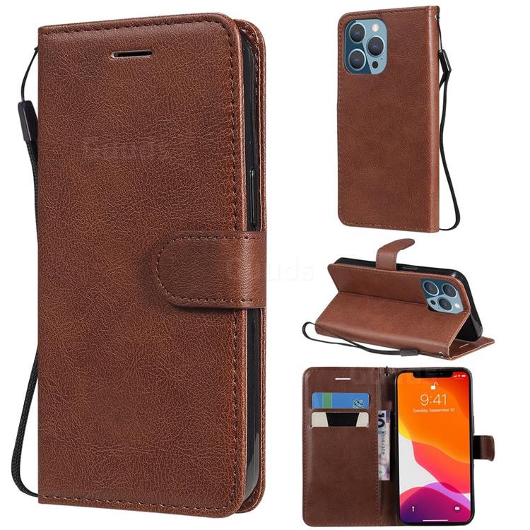 Retro Greek Classic Smooth PU Leather Wallet Phone Case for iPhone 13 Pro (6.1 inch) - Brown