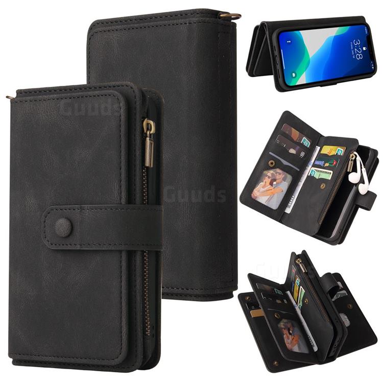 Luxury Multi-functional Zipper Wallet Leather Phone Case Cover for iPhone 13 Pro (6.1 inch) - Black
