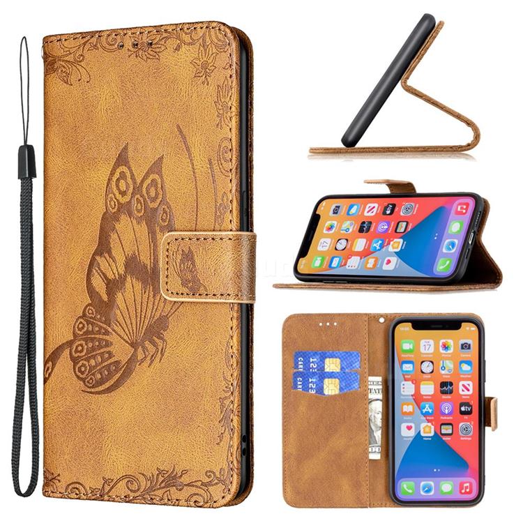 Binfen Color Imprint Vivid Butterfly Leather Wallet Case for iPhone 13 Pro (6.1 inch) - Brown