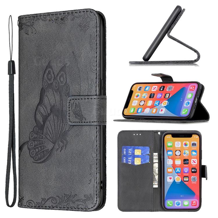 Binfen Color Imprint Vivid Butterfly Leather Wallet Case for iPhone 13 Pro (6.1 inch) - Black