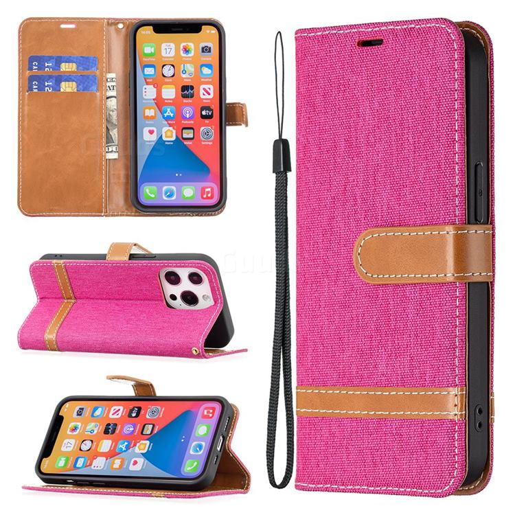 Jeans Cowboy Denim Leather Wallet Case for iPhone 13 Pro (6.1 inch) - Rose