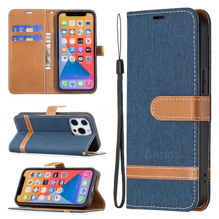 Jeans Cowboy Denim Leather Wallet Case for iPhone 13 Pro (6.1 inch) - Dark Blue