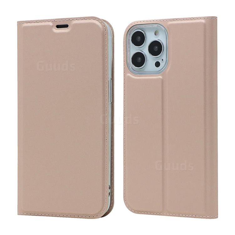 Ultra Slim Card Magnetic Automatic Suction Leather Wallet Case for iPhone 13 Pro (6.1 inch) - Rose Gold