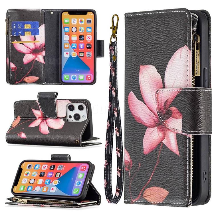 Lotus Flower Binfen Color BF03 Retro Zipper Leather Wallet Phone Case for iPhone 13 Pro (6.1 inch)