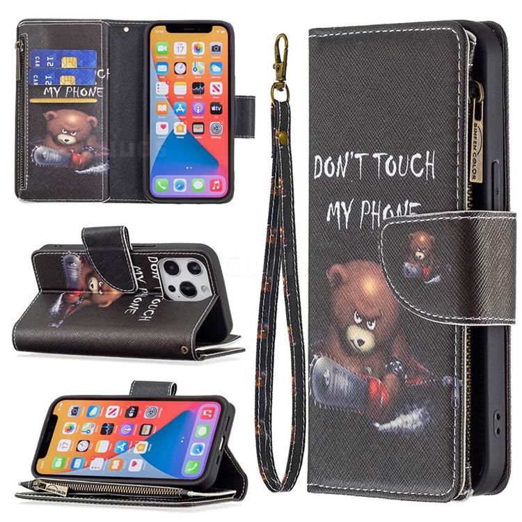 Chainsaw Bear Binfen Color BF03 Retro Zipper Leather Wallet Phone Case for iPhone 13 Pro (6.1 inch)