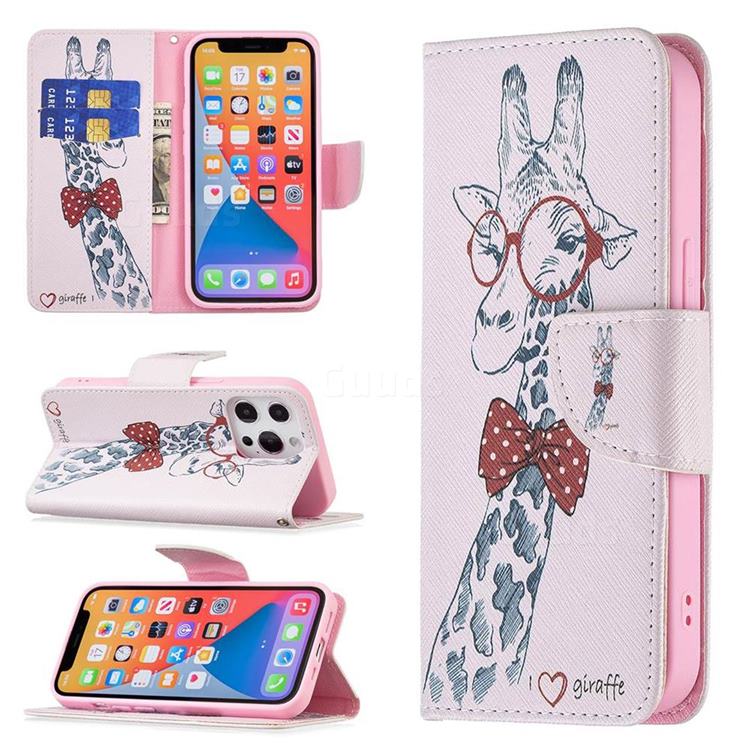 Glasses Giraffe Leather Wallet Case for iPhone 13 Pro (6.1 inch)