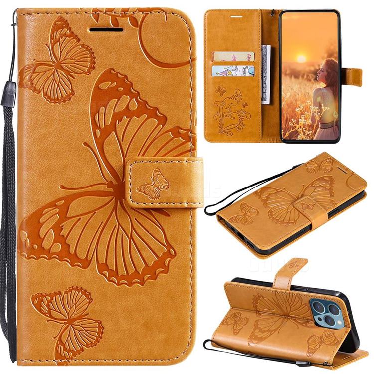 Embossing 3D Butterfly Leather Wallet Case for iPhone 13 Pro (6.1 inch) - Yellow