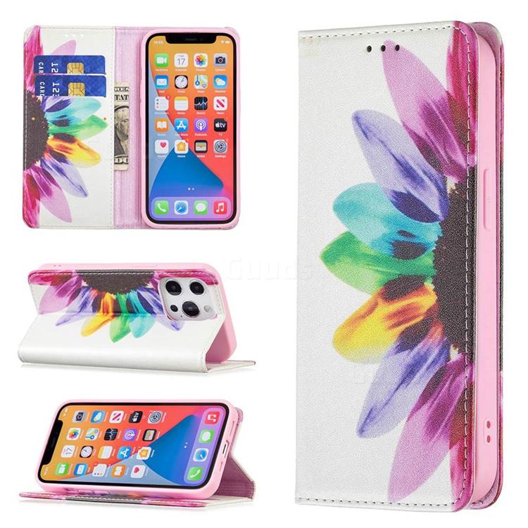 Sun Flower Slim Magnetic Attraction Wallet Flip Cover for iPhone 13 Pro (6.1 inch)