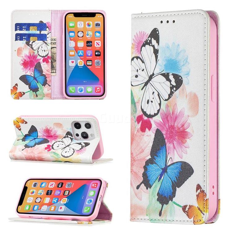 Flying Butterflies Slim Magnetic Attraction Wallet Flip Cover for iPhone 13 Pro (6.1 inch)