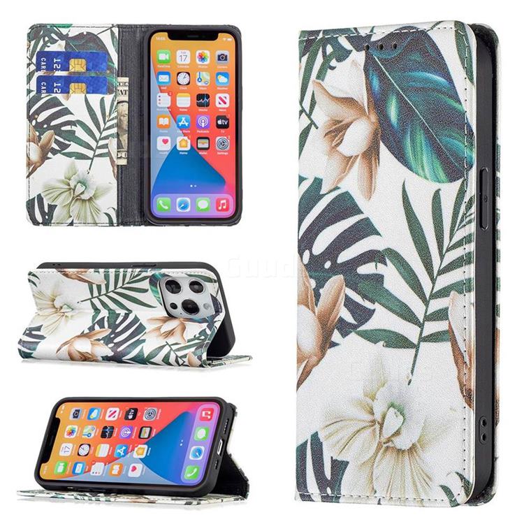 Flower Leaf Slim Magnetic Attraction Wallet Flip Cover for iPhone 13 Pro (6.1 inch)