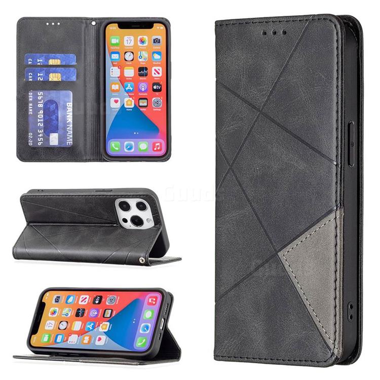 Prismatic Slim Magnetic Sucking Stitching Wallet Flip Cover for iPhone 13 Pro (6.1 inch) - Black