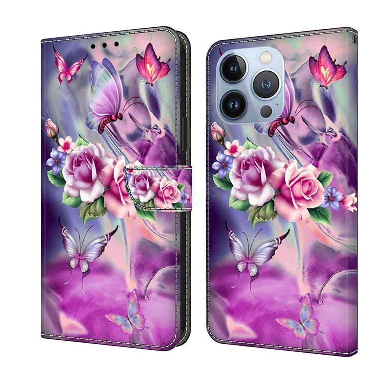 Flower Butterflies Crystal PU Leather Protective Wallet Case Cover for iPhone 13 Pro (6.1 inch)