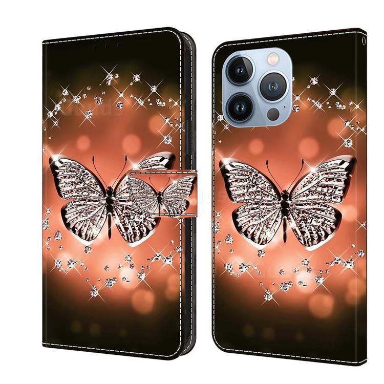 Crystal Butterfly Crystal PU Leather Protective Wallet Case Cover for iPhone 13 Pro (6.1 inch)