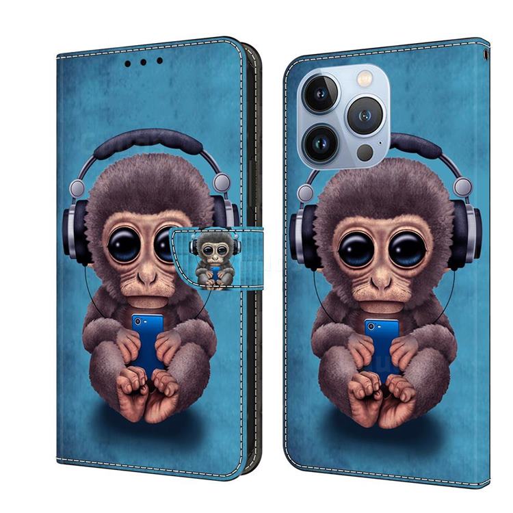 Cute Orangutan Crystal PU Leather Protective Wallet Case Cover for iPhone 13 Pro (6.1 inch)