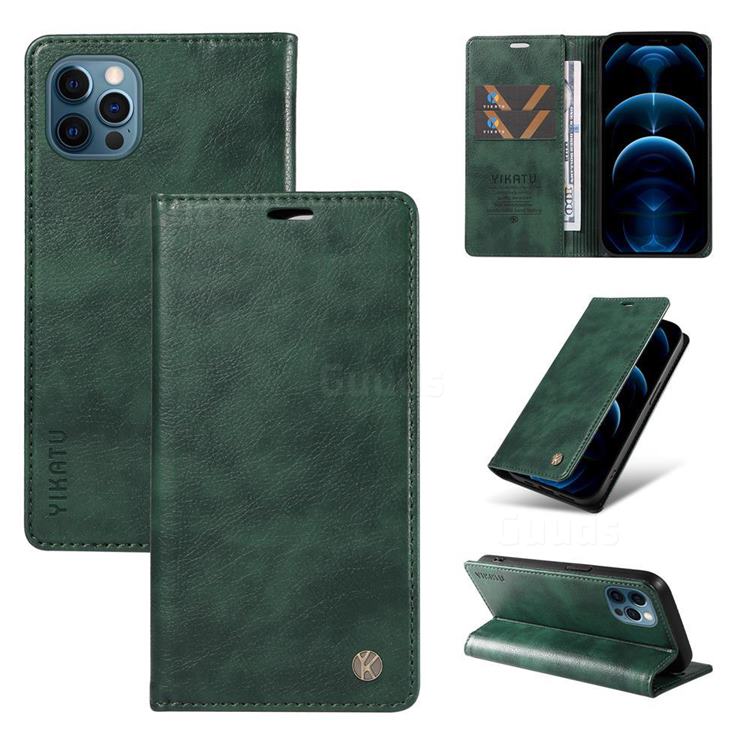 YIKATU Litchi Card Magnetic Automatic Suction Leather Flip Cover for iPhone 13 Pro (6.1 inch) - Green