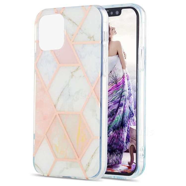Pink White Marble Pattern Galvanized Electroplating Protective Case Cover for iPhone 13 Pro Max (6.7 inch)