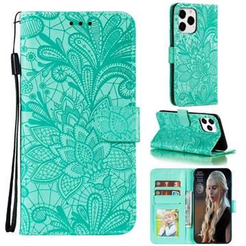Intricate Embossing Lace Jasmine Flower Leather Wallet Case for iPhone 13 Pro Max (6.7 inch) - Green