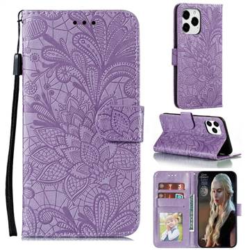 Intricate Embossing Lace Jasmine Flower Leather Wallet Case for iPhone 13 Pro Max (6.7 inch) - Purple