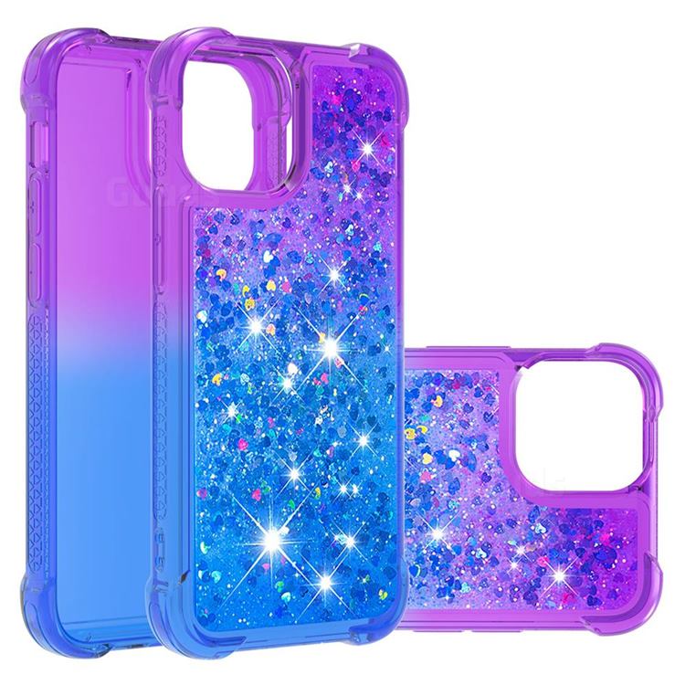 Rainbow Gradient Liquid Glitter Quicksand Sequins Phone Case for iPhone 13 Pro Max (6.7 inch) - Purple Blue