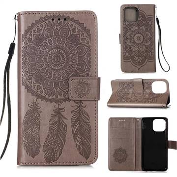 Embossing Dream Catcher Mandala Flower Leather Wallet Case for iPhone 13 Pro Max (6.7 inch) - Gray