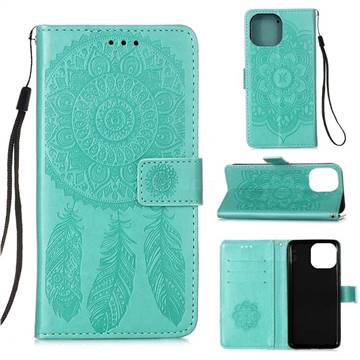 Embossing Dream Catcher Mandala Flower Leather Wallet Case for iPhone 13 Pro Max (6.7 inch) - Green
